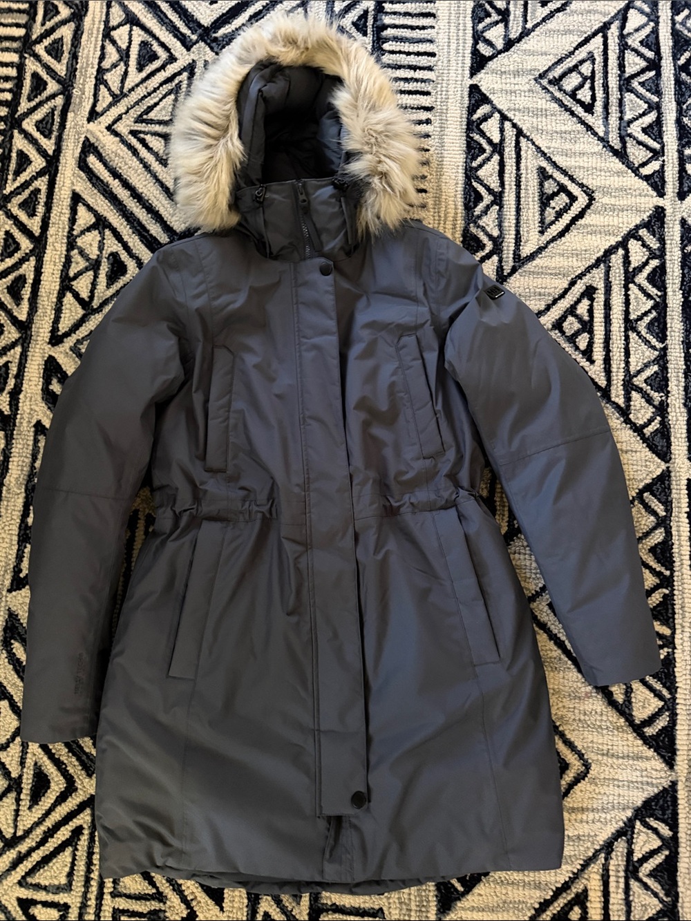 Helly Hansen  Senja  Blue Grey Hooded Puffer Coat with Fur Trim